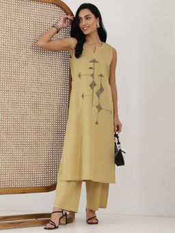 Libas - Beige Geometric Embroidered Kurta with Palazzo
