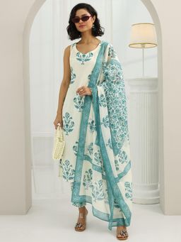 Libas - Blue Floral Printed Kurta with Pant and Dupatta