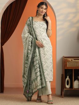 Libas - Green Floral Printed Kurta with Palazzo and Dupatta