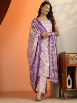 Libas - Purple Floral Printed Kurta with Palazzo and Dupatta