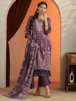 Libas - Purple Printed Kurta with Pant and Dupatta