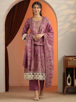Libas - Mauve Printed Kurta with Pant and Dupatta