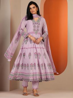 Libas - Lavender Floral Printed Anarkali with Pant and Dupatta