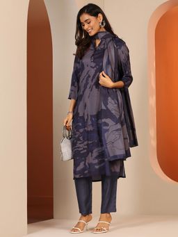 Libas - Blue Abstract Printed Straight Kurta with Pant and Dupatta