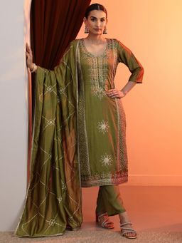 Libas - Green Gotta Patti Straight Kurta with Pant and Dupatta