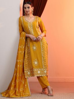 Libas - Mustard Gotta Patti Straight Kurta with Pant and Dupatta
