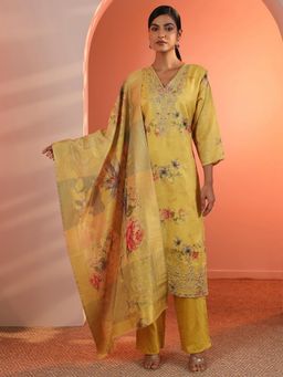 Libas - Yellow Floral Printed Kurta with Pant and Dupatta