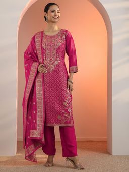 Libas - Pink Woven Kurta with Pant and Dupatta