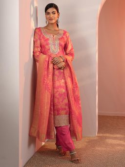 Libas - Pink Floral Printed Kurta with Pant and Dupatta