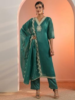 Libas - Teal Zari Straight Kurta with Pant and Dupatta