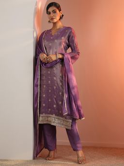 Libas - Purple Woven Kurta with Pant and Dupatta