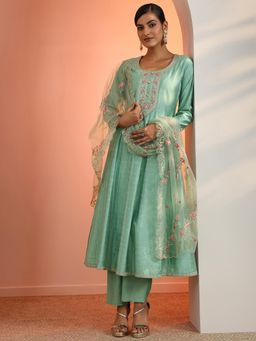 Libas - Sea Green Floral Anarkali with Pant and Dupatta