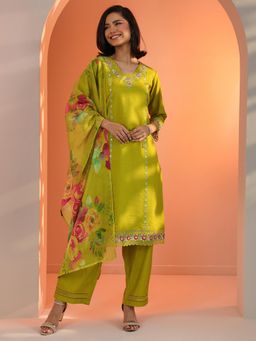 Libas - Green Floral Embroidered Kurta with Pant with Dupatta