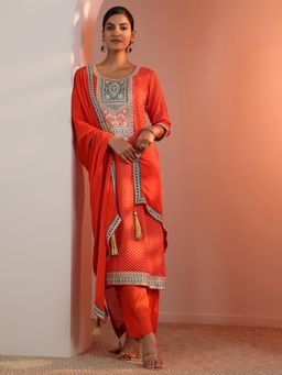 Libas - Orange Bandhani Printed Kurta with Pant and Dupatta