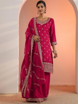 Libas - Pink Zari Embroidered Kurta with Palazzo and Dupatta