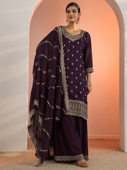 Libas - Purple Zari Embroidered Kurta with Palazzo and Dupatta