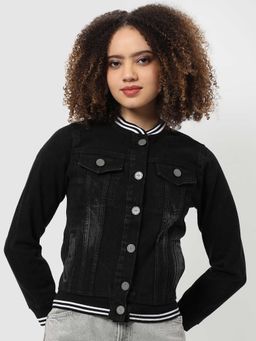 Campus Sutra - Womens Black Regular Fit Denim Jacket