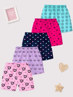 Kuchipoo - Girls Multi-Color Regular Fit Cotton Shorts (Pack of 5)