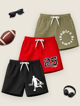 Kuchipoo - Boys Multi-Color Regular Fit Cotton Shorts (Pack of 3)