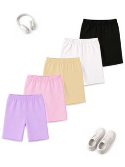 Kuchipoo - Girls Multi-Color Pure Cotton Shorts (Pack of 5)