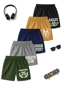 Kuchipoo - Boys Multi-Color Regular Fit Cotton Shorts (Pack of 5)