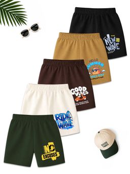 Kuchipoo - Boys Multi-Color Regular Fit Cotton Shorts (Pack of 5)