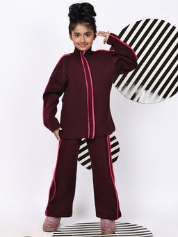 BaawRi - Wine Fleece High Neck Jacket With Pant