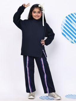 BaawRi - Navy Blue Fleece High Neck Sweatshirt With Pant