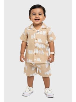 Putchi - Beige Cotton Collar Neck Half Sleeves Shirt With Shorts