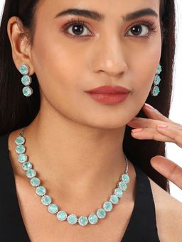 Voylla - American Diamond CZ Silver Plated Necklace Round Cut Blue Stone (Set of 3)