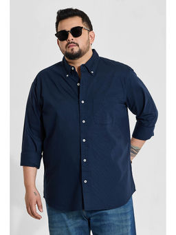 Snitch - Navy Blue Solid Full Sleeves Regular Casual Plus Size Shirt for Men