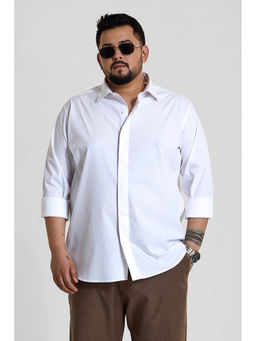 Snitch - White Solid Full Sleeves Regular Formal Plus Size Shirt for Men