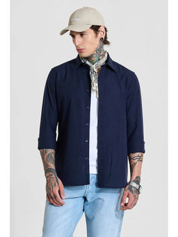 Snitch - Navy Blue Solid Full Sleeves Slim Casual Shirt for Men