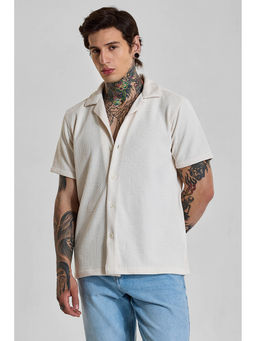 Snitch - Cream Textured Half Sleeves Boxy Casual Shirt for Men