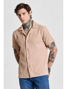 Snitch - Beige Textured Half Sleeves Boxy Casual Shirt for Men
