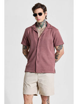 Snitch - Mauve Textured Half Sleeves Boxy Casual Shirt for Men