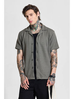 Snitch - Olive Textured Half Sleeves Boxy Casual Shirt for Men
