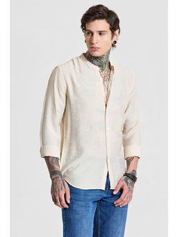 Snitch - Beige Solid Full Sleeves Slim Casual Shirt for Men