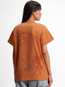 Bewakoof - Air 1.0 Women's Apricot Orange Soaring Swag Graphic Printed Boyfriend T-shirt