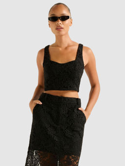 Forever New - Women Black Self Design Crop Top