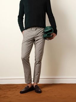 The Bear House - Men Woven Checked Slim Fit Formal Trouser