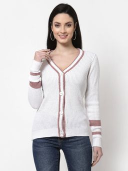 Club York - Women White Brown Cardigan