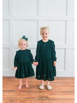Yo Baby - Girls Green Viscose Solid Midi Dress