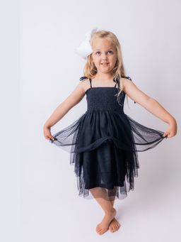 Yo Baby - Girls Black Nylon Solid Midi Dress