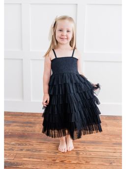 Yo Baby - Girls Black Pure Cotton Solid Maxi Dress