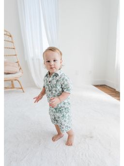 Yo Baby - Boys Green Rayon Floral Printed Shirt with Shorts