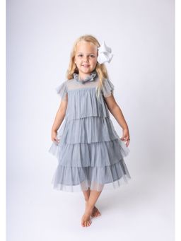 Yo Baby - Girls Grey Nylon Solid Midi Dress with Bloomer