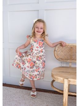 Yo Baby - Girls Pink Pure Cotton Floral Printed Midi Dress with Bloomer