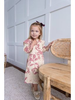 Yo Baby - Girls Pink Pure Cotton Floral Printed Midi Dress with Bloomer