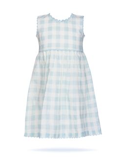 Yo Baby - Girls Blue Pure Cotton Checks Flared Dress with Bloomer